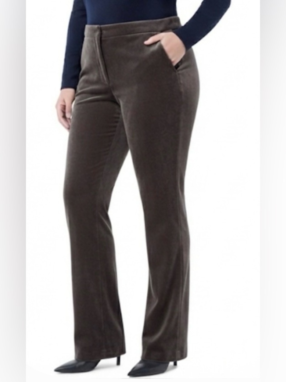 Luxury Akris Dark Brown Cotton Velvet Stretch Trousers - Size 14 (US) / 46 (FR)